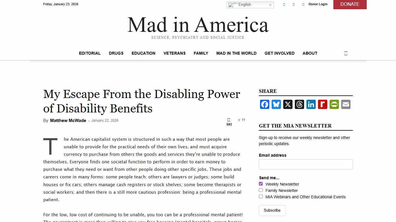 My Escape From the Disabling Power of Disability Benefits - Mad In America